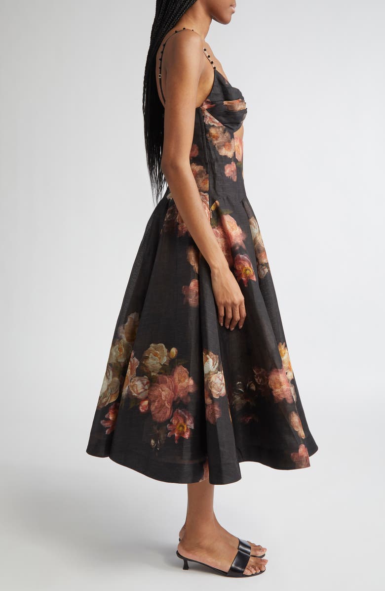 Zimmermann Hypnotic Floral Twist Front Cutout Organza Midi Dress, Alternate, color, Russet Floral