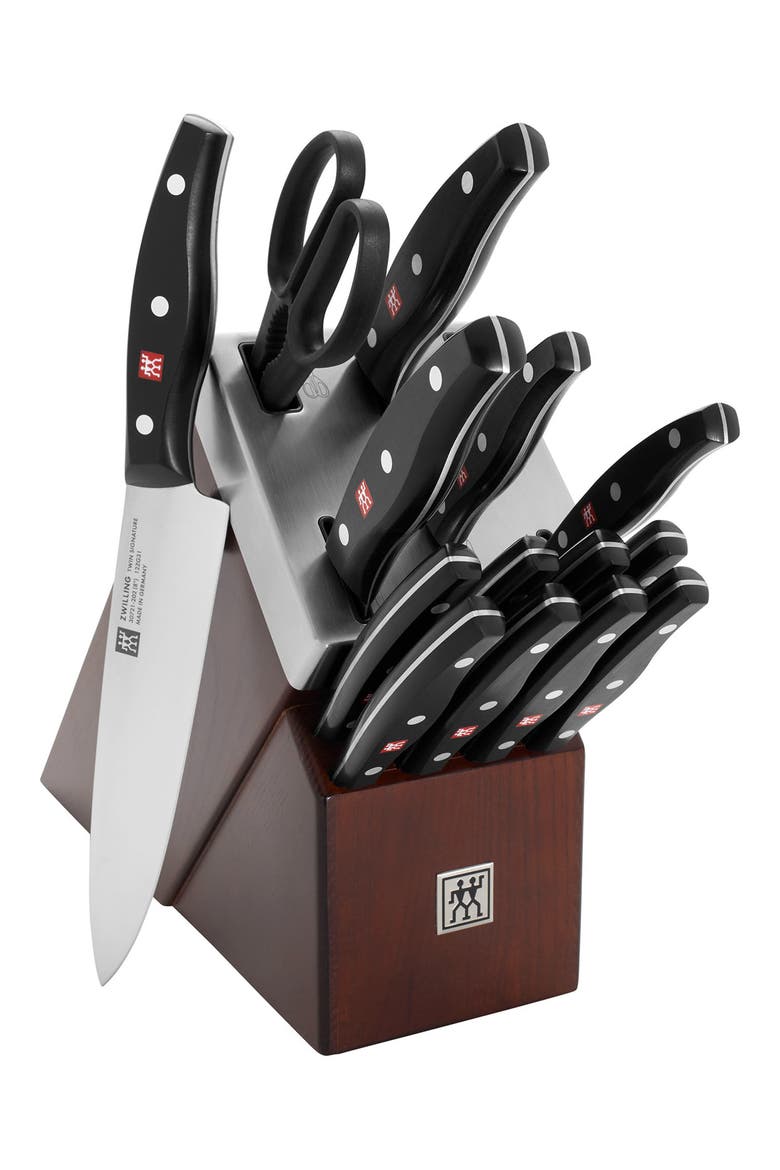 Twin Signature 15-Piece Knife Block Set, Main, color, BROWN