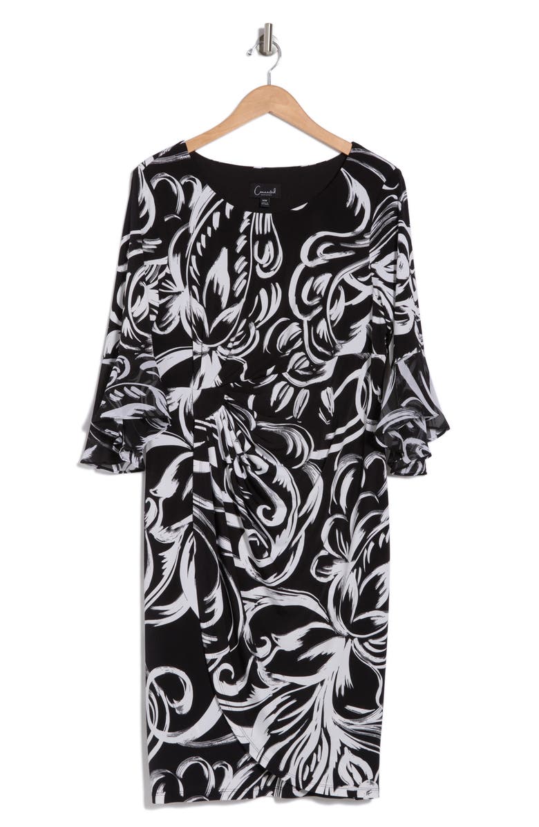 Connected Apparel Bell Sleeve Faux Wrap Dress, Alternate, color, 