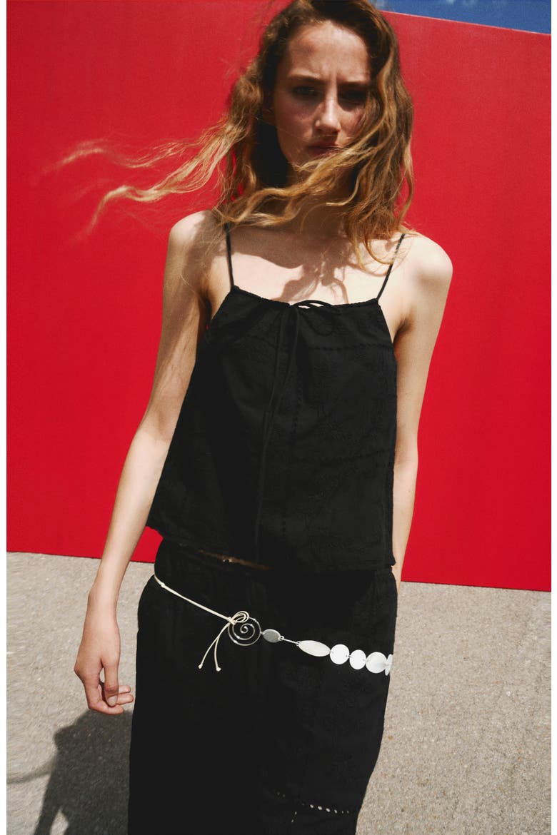 Embroidered Cotton Top, Alternate, color, BLACK