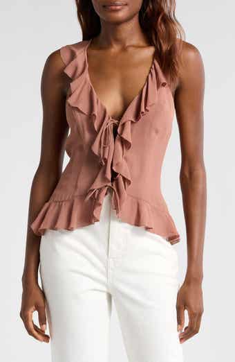 Reformation Paulette Ruffle Tie Front Tank