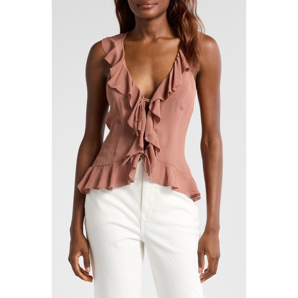 Reformation Paulette Ruffle Tie Front Tank In Orange