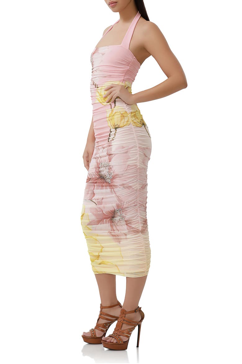 Indina Floral Mesh Body-Con Maxi Dress, Alternate, color, CORAL BLOOM