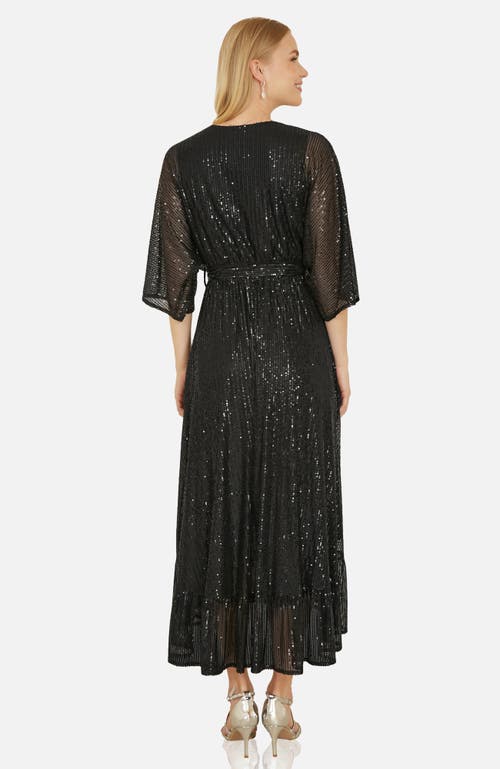 Yumi Sequin Kimono Midi Wrap Dress In Black