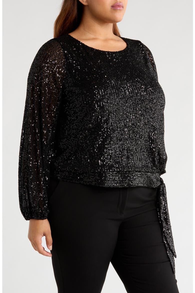 Sequin Tie Hem Top, Alternate, color, BLACK