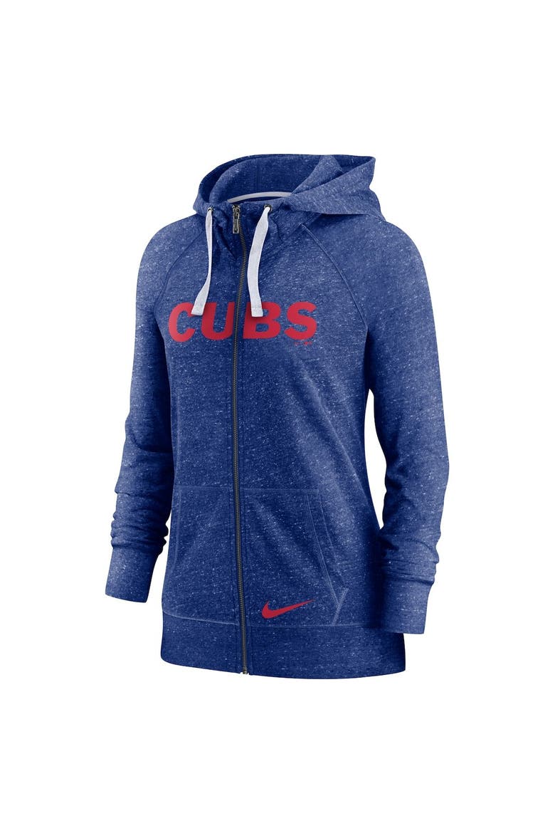 Women's Nike Heathered Royal Chicago Cubs Wordmark Gym Vintage Raglan Full-Zip Hoodie, Alternate, color, HEATHER ROYAL