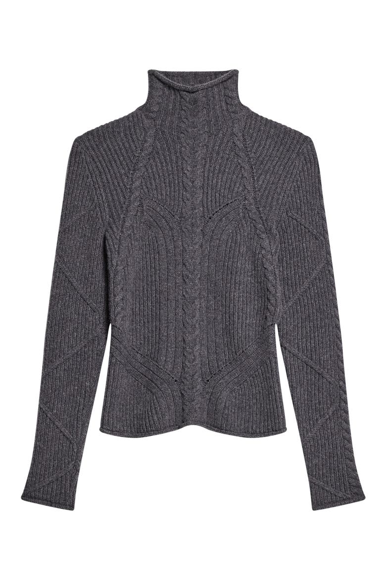Zephir Cable Stitch Turtleneck Wool Blend Sweater, Alternate, color, CHARCOAL