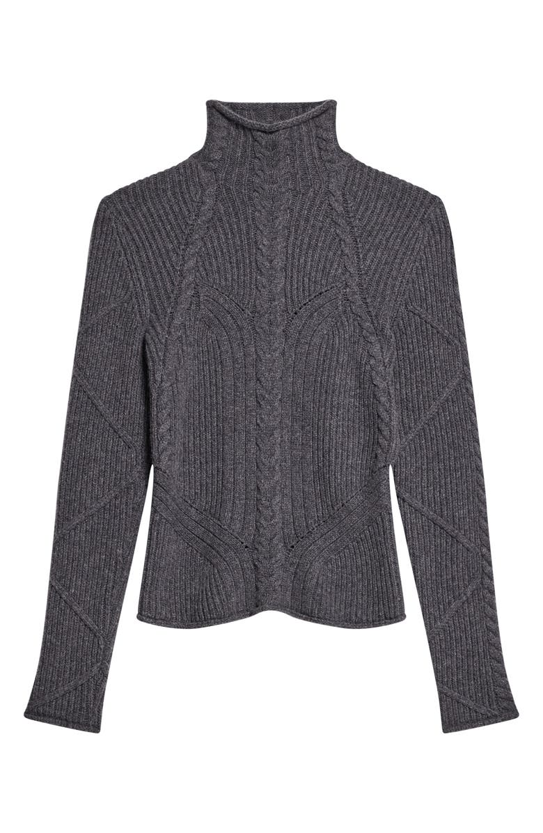 Helmut Lang Zephir Cable Stitch Turtleneck Wool Blend Sweater, Alternate, color, Charcoal