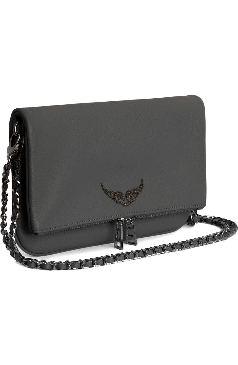 Zadig & Voltaire Rock Grained Leather Crossbody Bag, Alternate, color, Road Silver