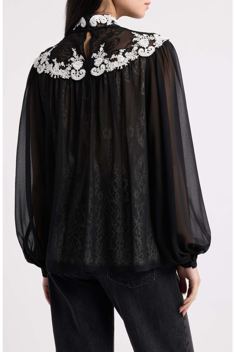 Teagan Embroidered Mock Neck Top, Alternate, color, BLACK