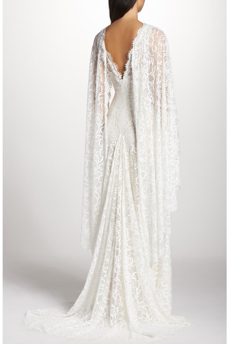 Cape Detail Lace Gown, Alternate, color, IVORY/ NATURAL
