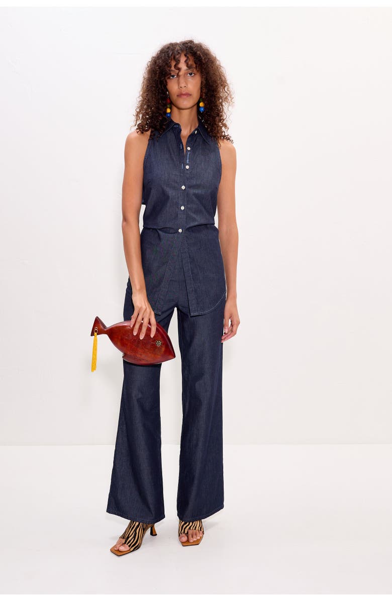 SIMONMILLER Loch Sleeveless Chambray Button-Up, Alternate, color, Indigo