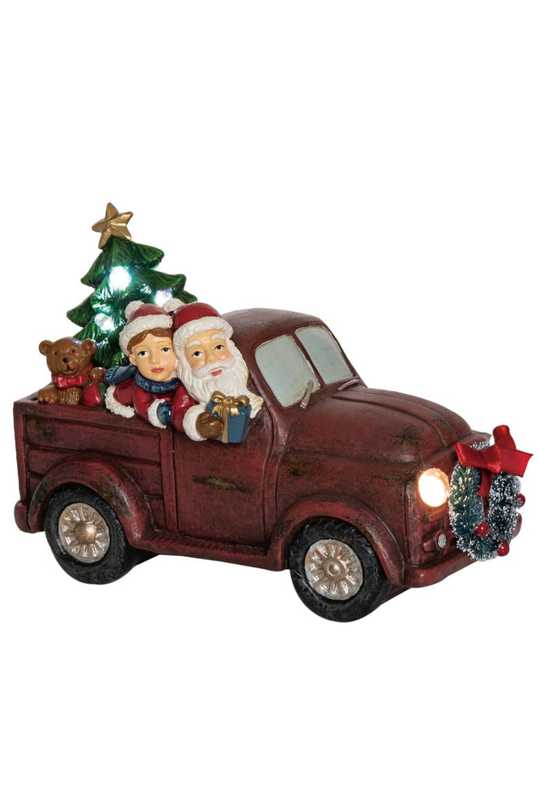 Red Christmas Light Up Musical Santa Wagon, Main, color, Red
