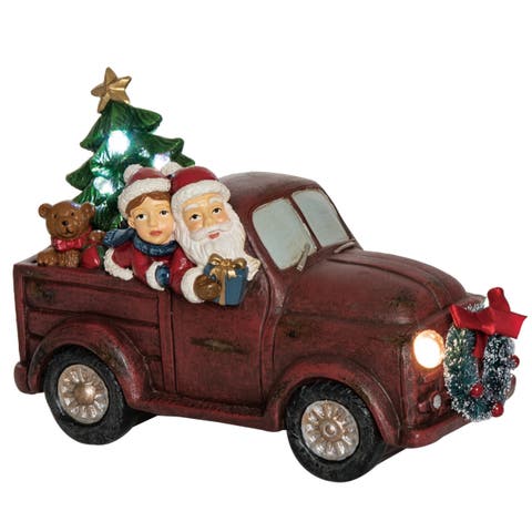 Red Christmas Light Up Musical Santa Wagon