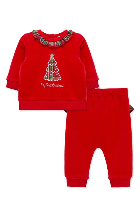 Plaid Tree Velour Pant Set