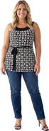 24seven Comfort Apparel Curvy Essential Geometric Print Scoop Neck Sleeveless Waist Tie Top