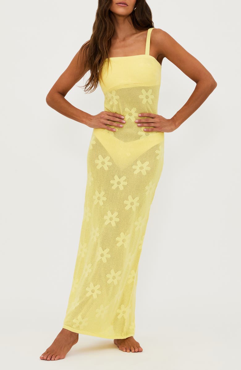 Beach Riot Conrad Sheer Cover-Up Maxi Dress, Main, color, Butter Blo