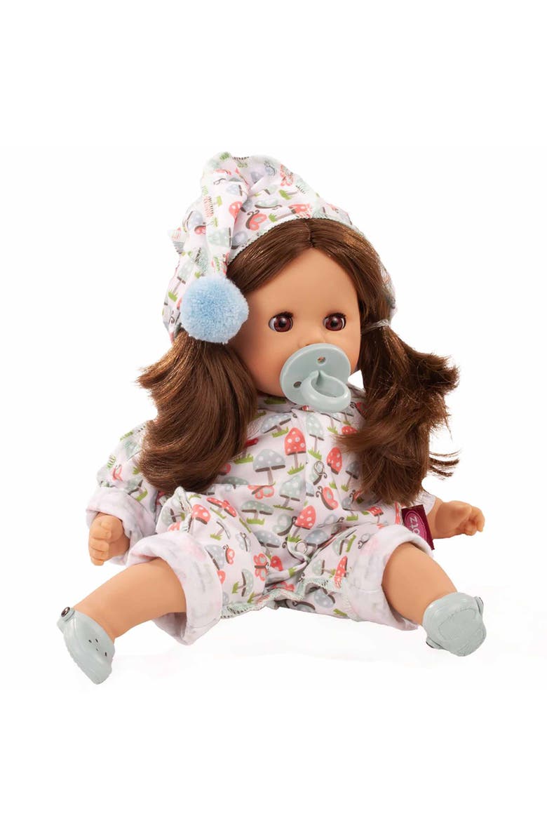 Gotz Cosy Aquini 13" Lucky Mushroom Soft Cloth Brunette Baby Doll, Main, color, Multicolored