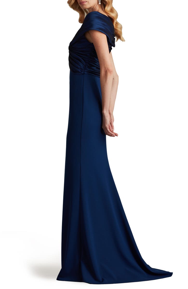 Tadashi Shoji Portrait Neck Taffeta Gown, Alternate, color, Navy