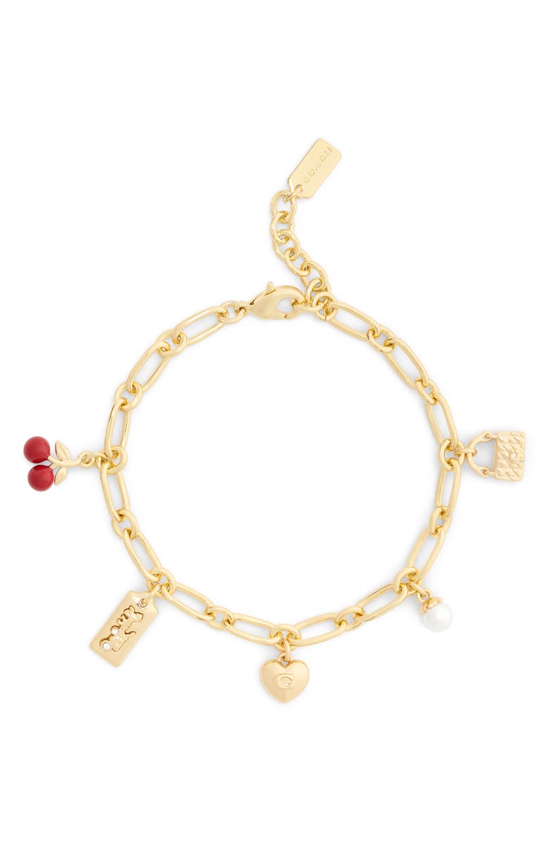 COACH Cherry Mixed Charm Bracelet, Main, color, Red/ Gold