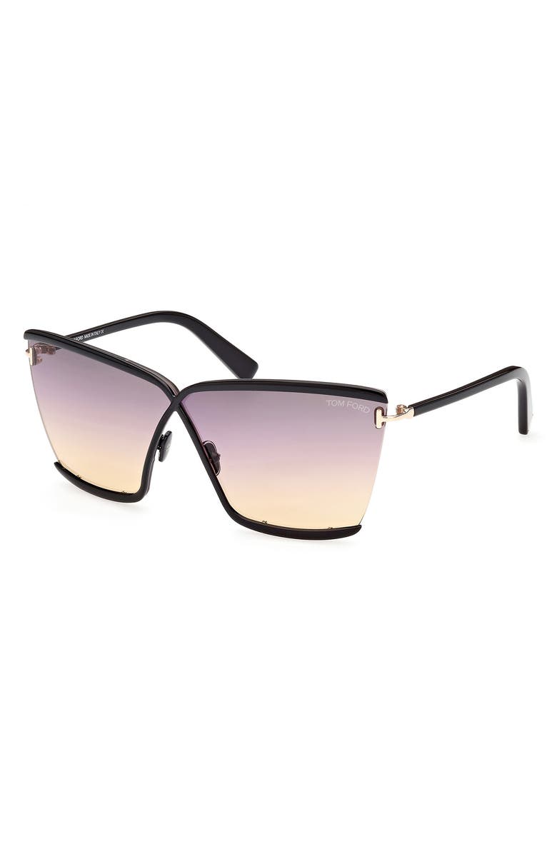 TOM FORD Elle 71mm Gradient Square Sunglasses, Alternate, color, Shiny Black / Gradient Smoke