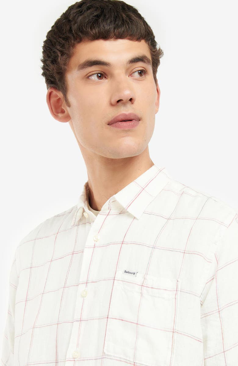 Barbour Bayston Tattersall Short Sleeve Linen Button-Up Shirt, Alternate, color, Ecru