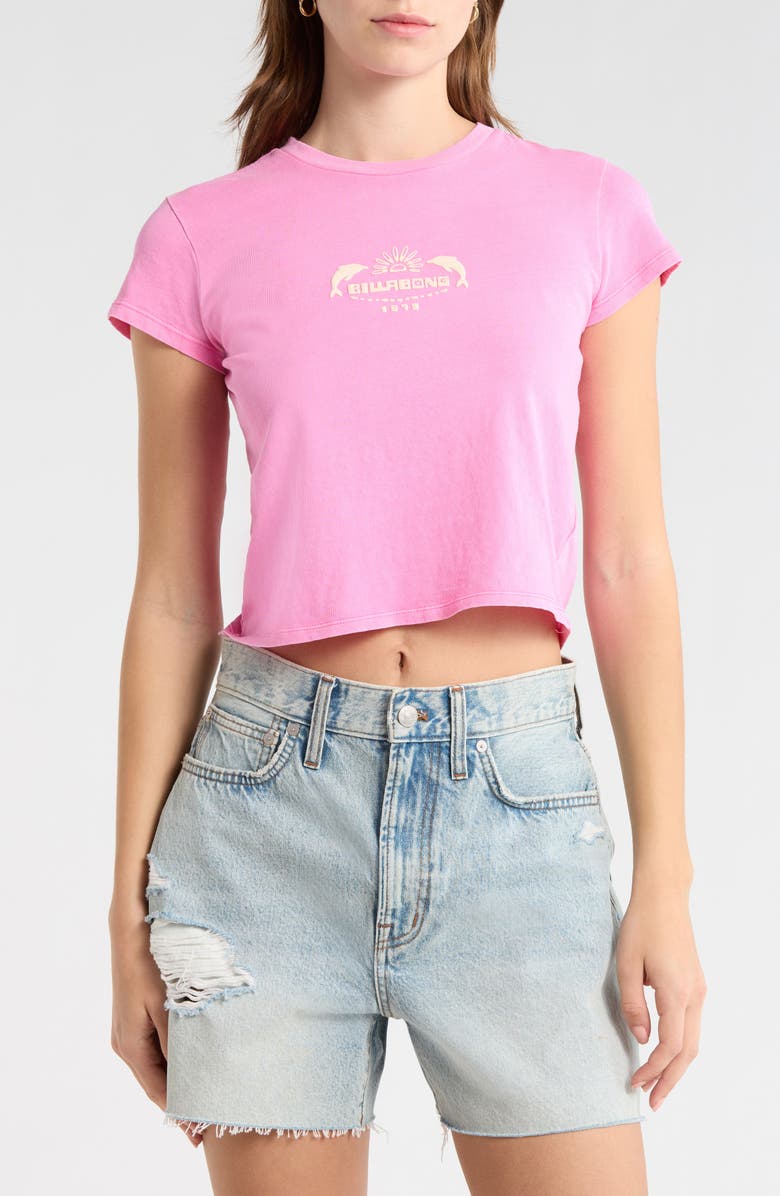 Billabong Getting There Soon Crop Graphic T-Shirt, Main, color, Guava