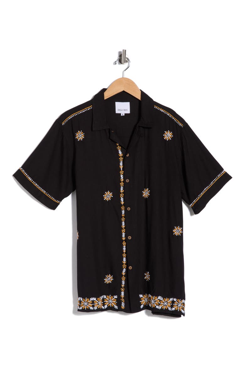 Atharv Short Sleeve Button-Up Shirt, Alternate, color, BLACK