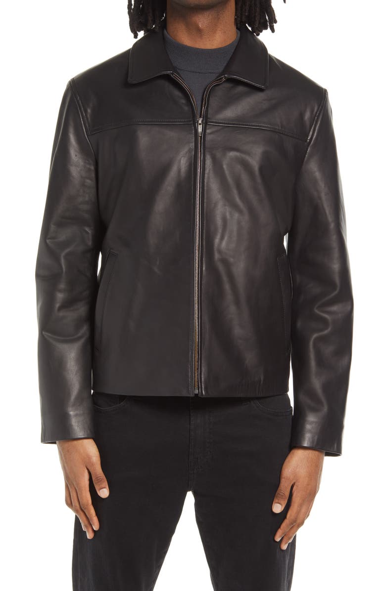 Cole Haan Smooth Lamb Leather Collared Jacket, Alternate, color, 