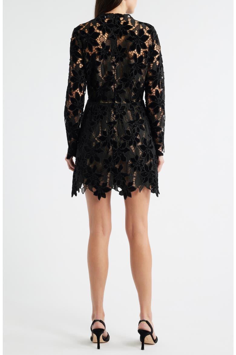 Zia Velvet Floral Lace Long Sleeve Cocktail Minidress, Alternate, color, BLACK
