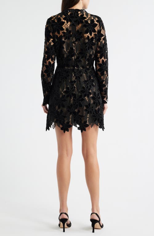 Lucy Paris Zia Velvet Floral Lace Long Sleeve Cocktail Minidress In Black