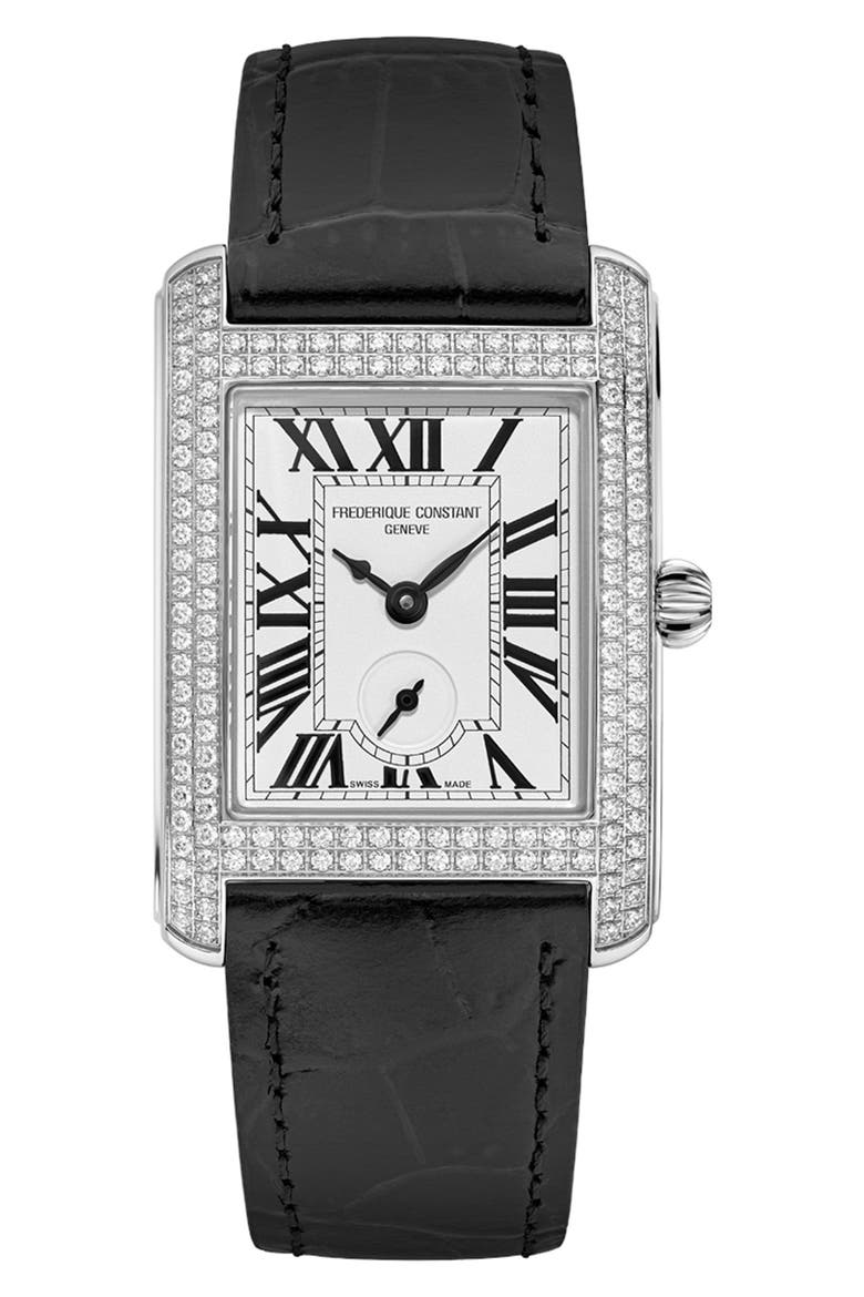 Classic Carrèe Diamond Leather Strap Watch, 28mm x 25mm, Main, color, BLACK