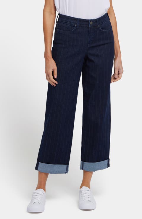 Jemma High Waist Cuff Barrel Leg Ankle Jeans (Biscay Stripe)
