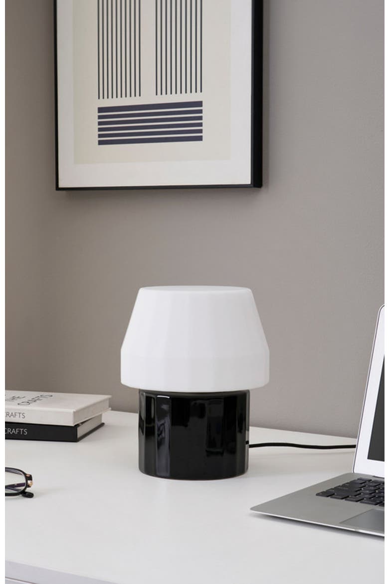 Duke 9" Modern Ceramic LED Desk Lamp with Glossy Black Base and White Shade, Bulb Included, Alternate, color, Classic black