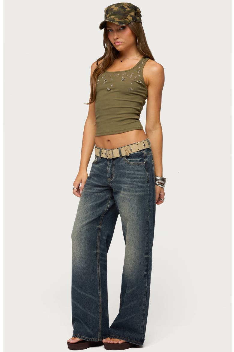 Pierced Grommet Ribbed Tank, Alternate, color, OLIVE