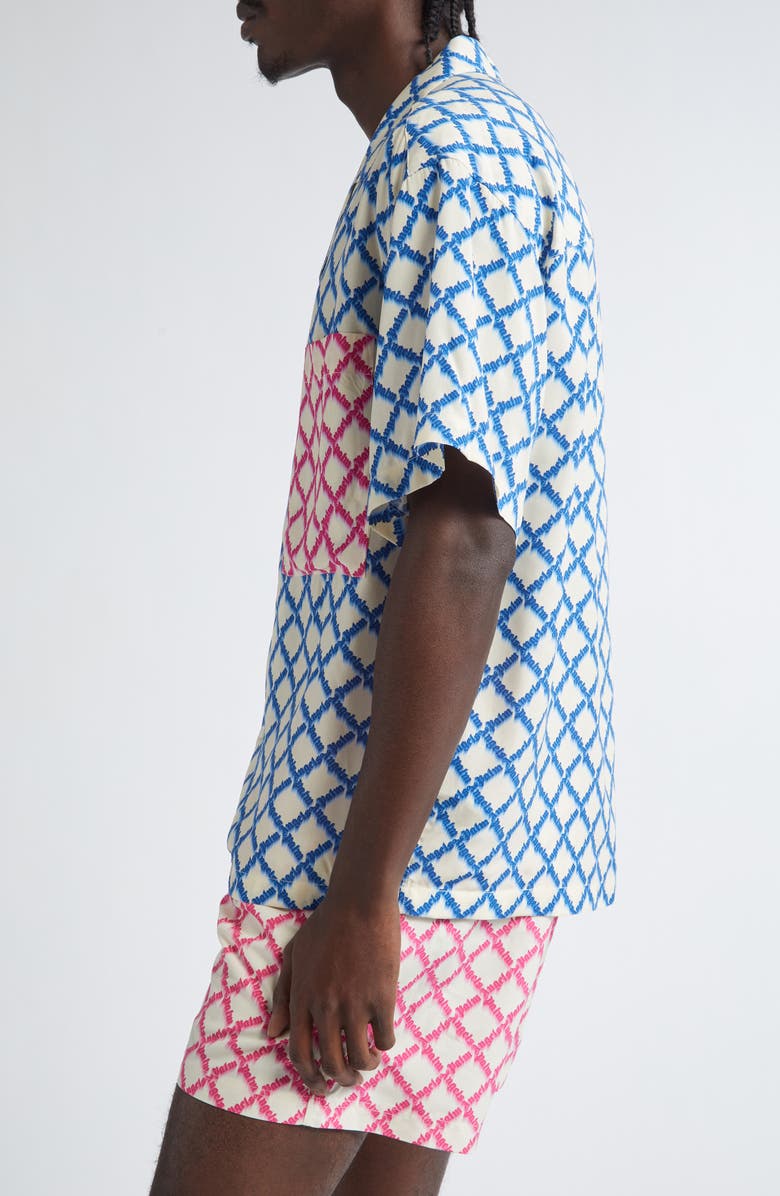 Palm Angels Colorblock Net Logo Bowling Shirt, Alternate, color, 