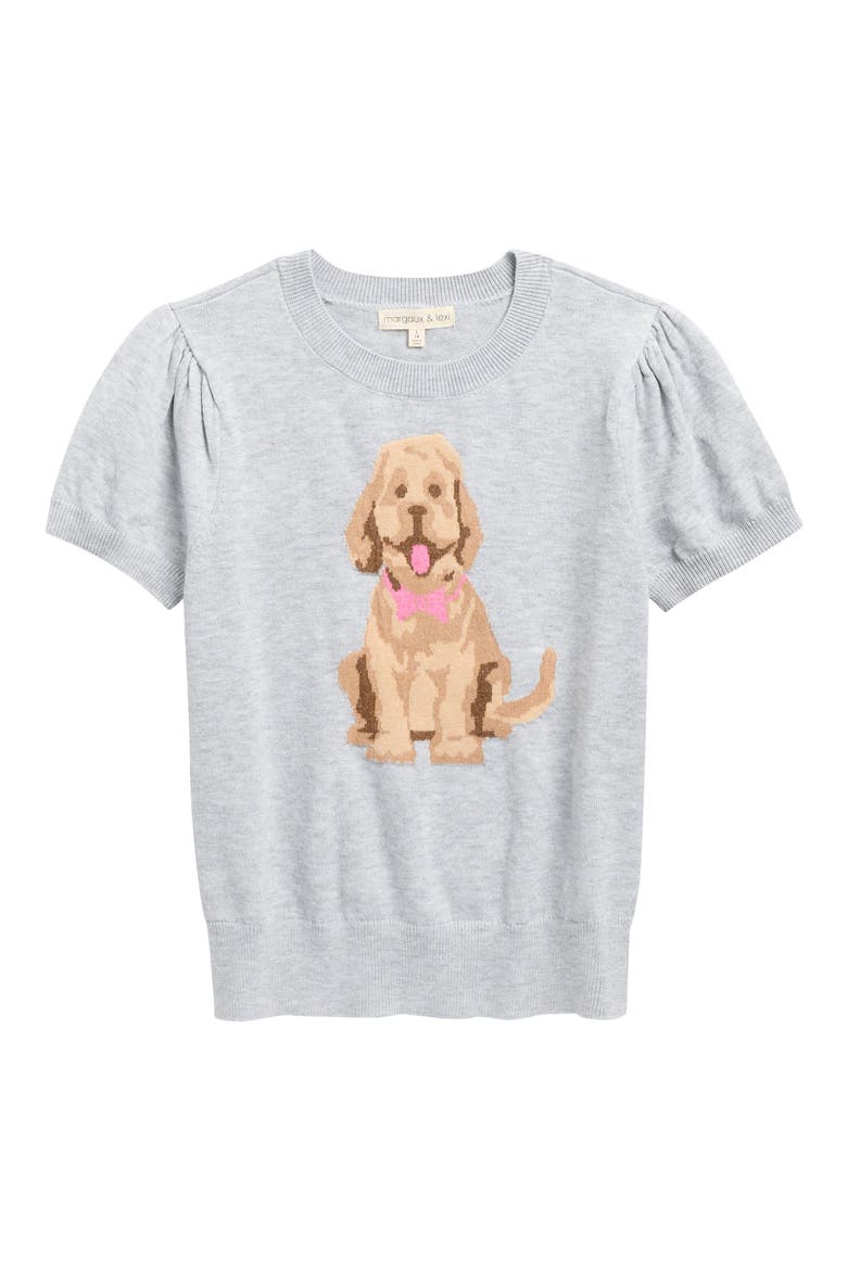 Kids' Dog Jacquard Short Sleeve Sweater, Main, color, LIGHT HEATHER GREY
