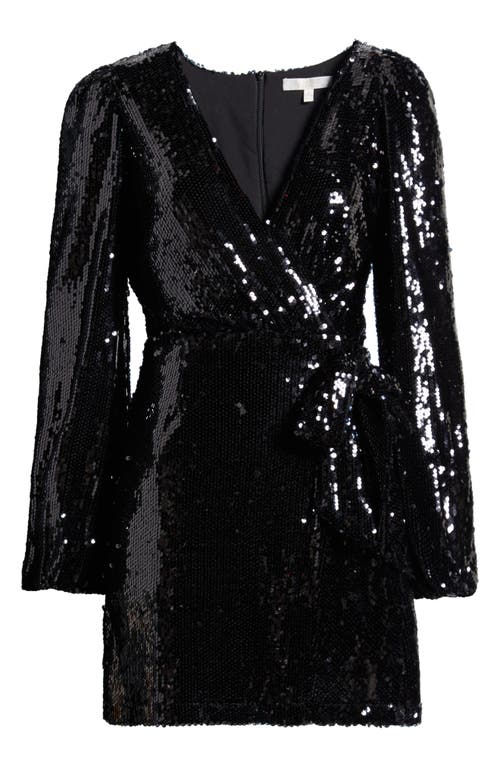WAYF WAYF FLASH SEQUIN LONG SLEEVE FAUX WRAP MINIDRESS 