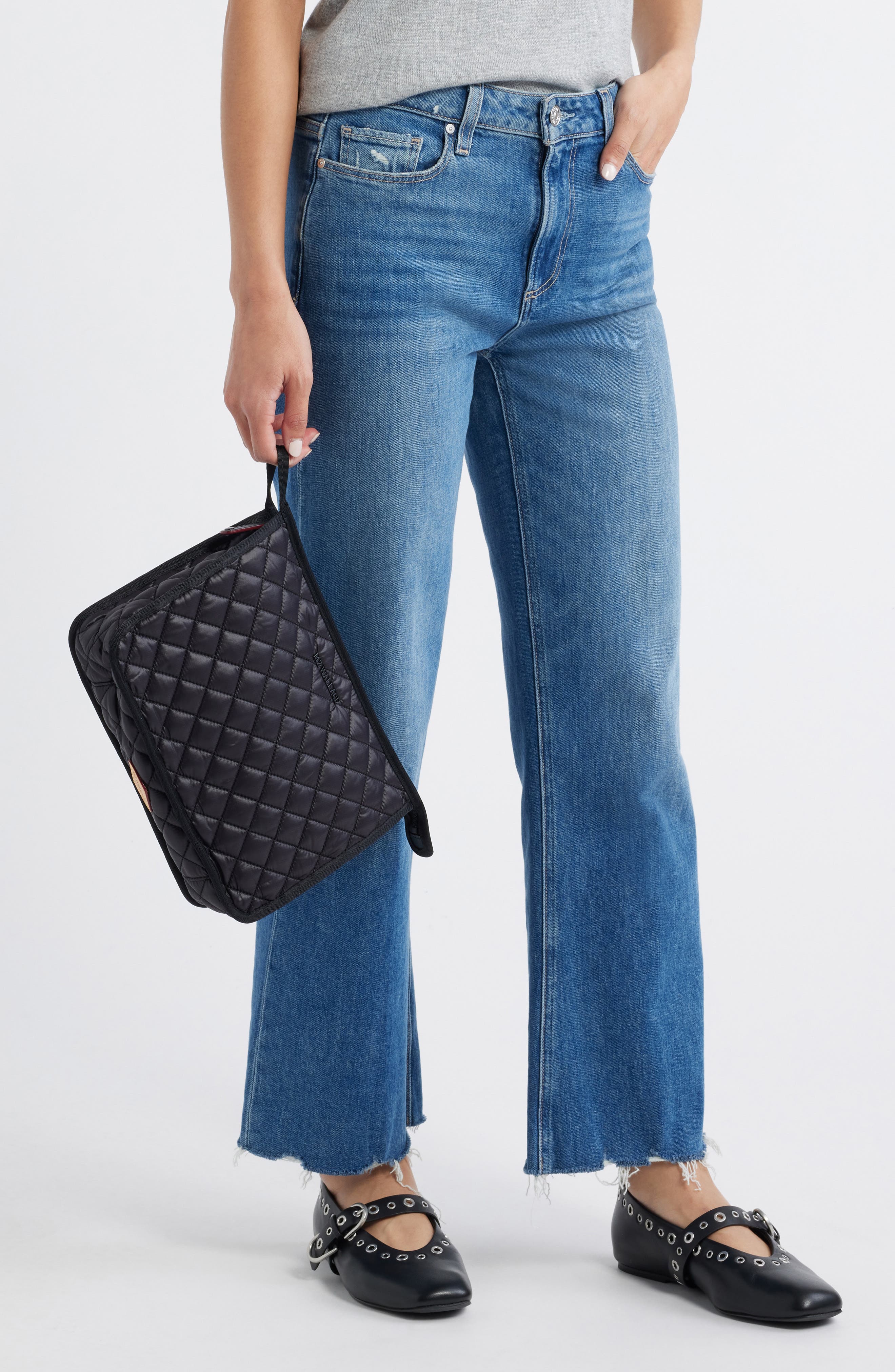 MZ Wallace Metro Quilted Nylon Clutch, Alternate, color, Black