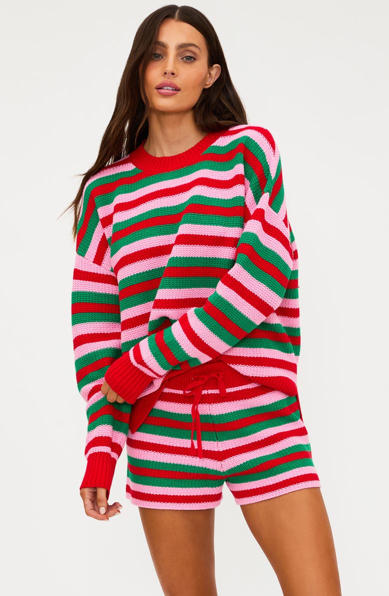 Beach Riot Callie Cotton Sweater, Alternate, color, Ruby Stripe