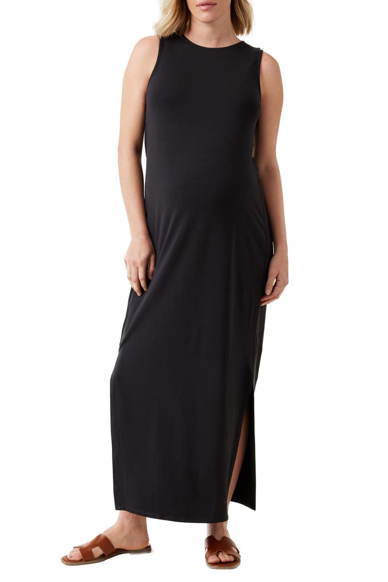 The Sidekick Maternity Column Dress, Main, color, BLACK