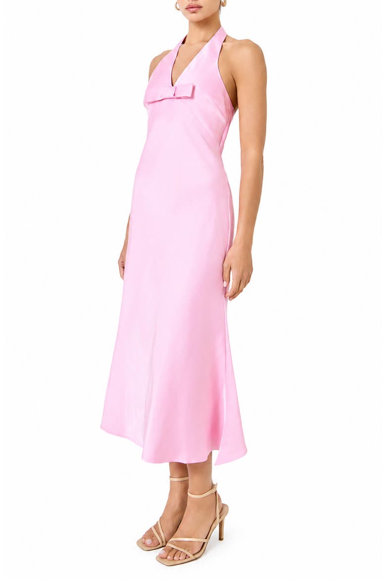 Bow Halter Satin Maxi Dress, Alternate, color, PINK
