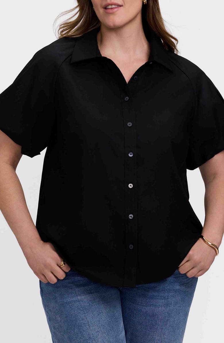 Foxcroft Paula Puff Sleeve Cotton Blend Button-Up Shirt, Main, color, 