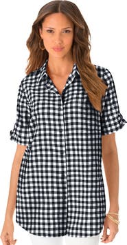 Roaman's Tie Sleeve Button Down Shirt