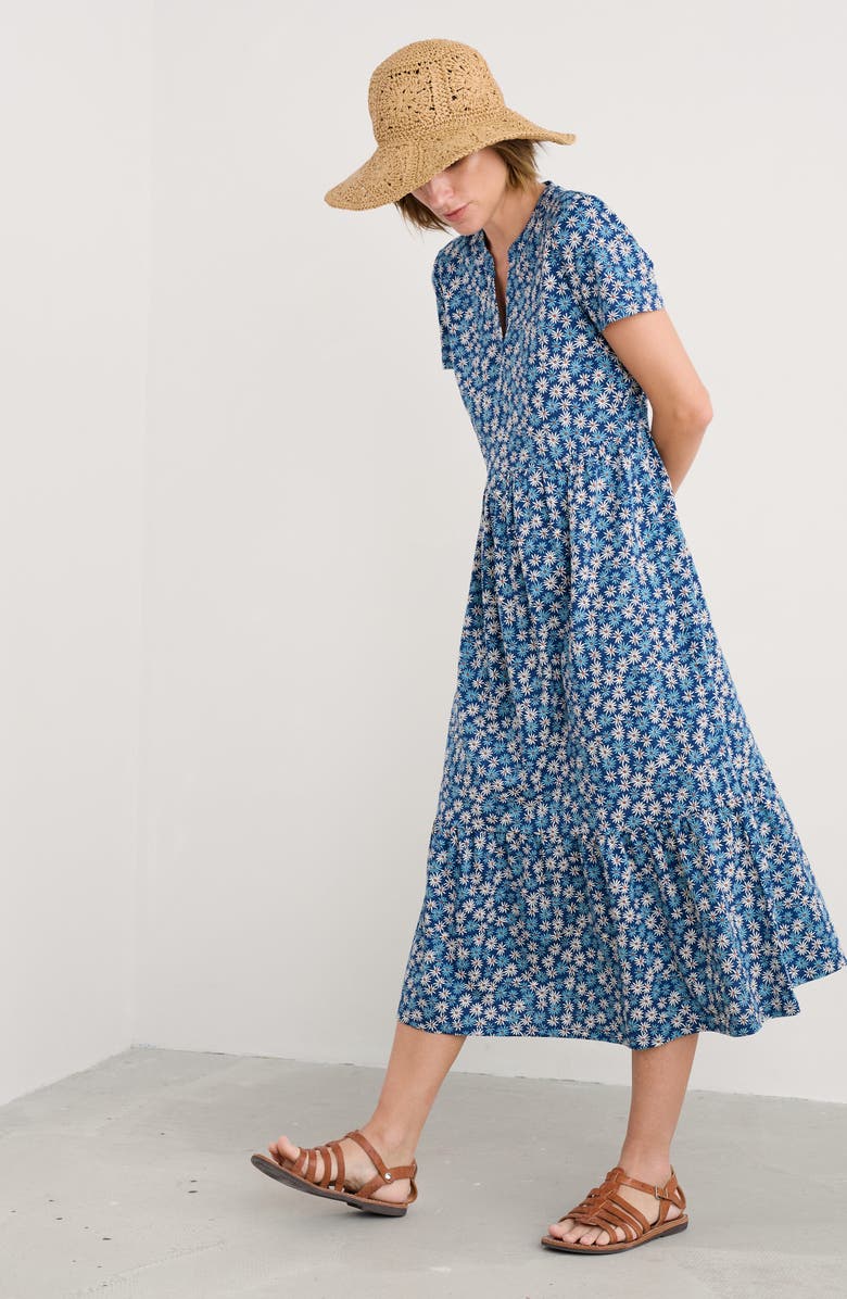 Seasalt Cornwall Rainette Floral Short Sleeve Midi Dress, Alternate, color, Screenprint Daisy Marine