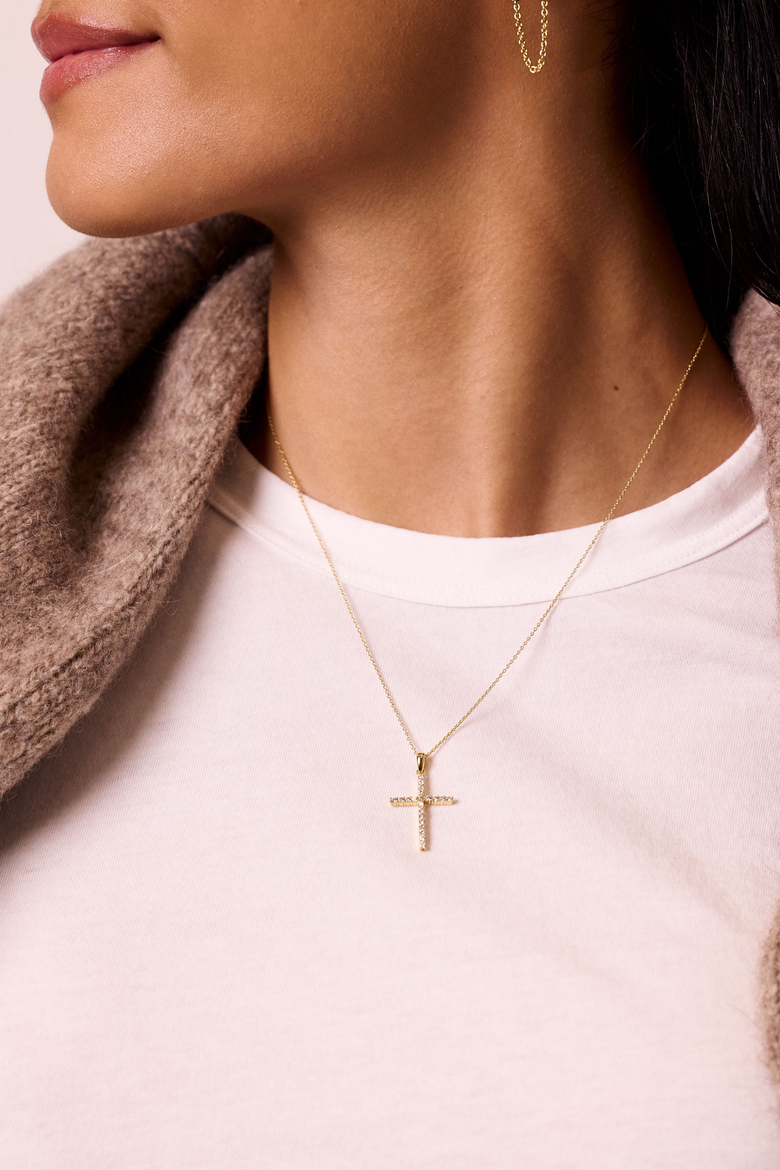 Dove Cubic Zirconia Cross Necklace, Alternate, color, Gold