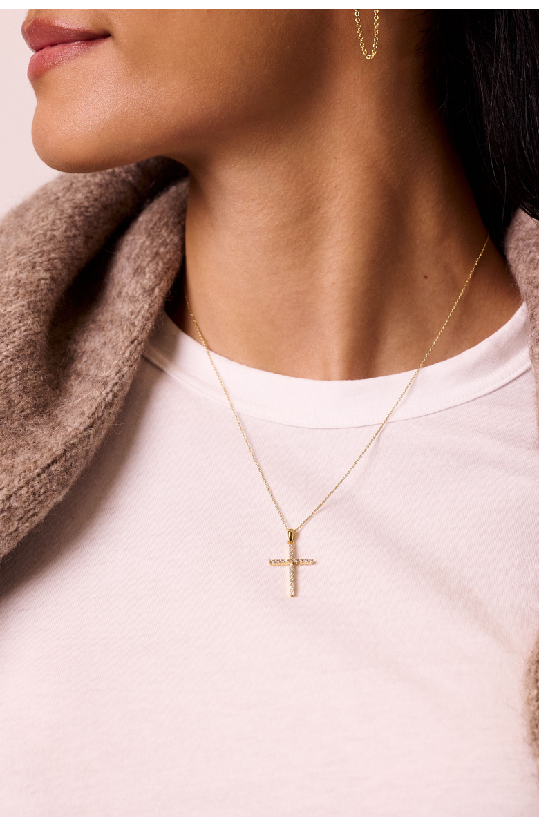 Electric Picks Dove Cubic Zirconia Cross Necklace, Alternate, color, Gold