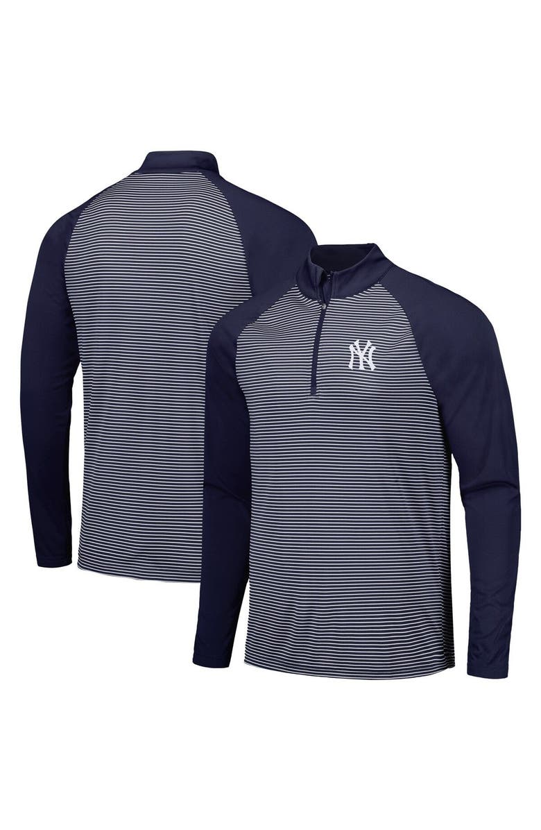 LEVELWEAR Men's Levelwear Navy New York Yankees Charter Striped Raglan Quarter-Zip Top, Main, color, Navy