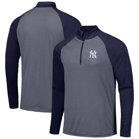 Men's Levelwear Navy New York Yankees Charter Striped Raglan Quarter-Zip Top