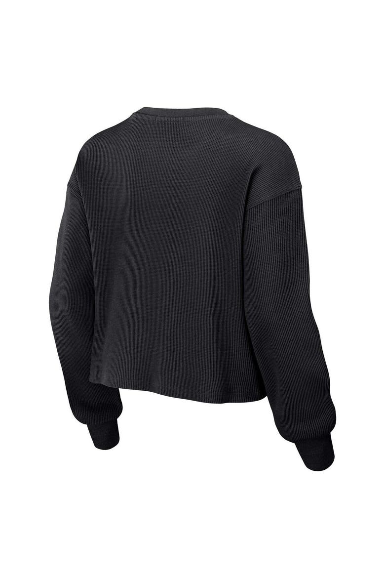 Women's WEAR by Erin Andrews Black Carolina Panthers Waffle Knit Long Sleeve T-Shirt & Shorts Lounge Set, Alternate, color, Black